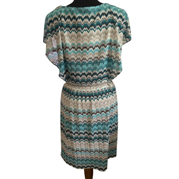J. Taylor Women's Zigzag Pattern Dress Size 14 100% Polyester Teal & Gray Lined - Picture 4 of 11
